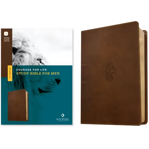 NLT Courage for Life Study Bible for Men, Filament Enabled (Leatherlike, Rustic Brown Lion)