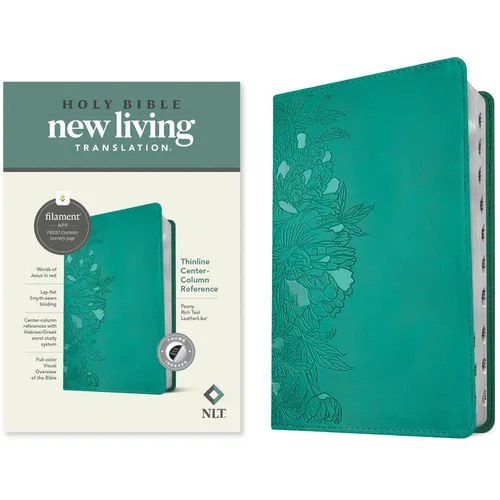 NLT Thinline Center-Column Reference Bible, Filament Enabled (Leatherlike, Peony Rich Teal, Indexed, Red Letter)
