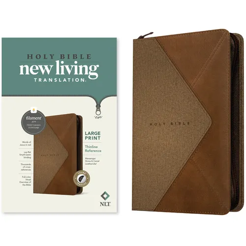 NLT Large Print Thinline Reference Zipper Bible, Filament Enabled (Leatherlike, Messenger Stone & Camel, Indexed, Red Letter)