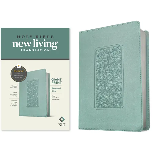 NLT Personal Size Giant Print Bible, Filament Enabled Edition (Red Letter, Leatherlike, Floral Frame Teal)