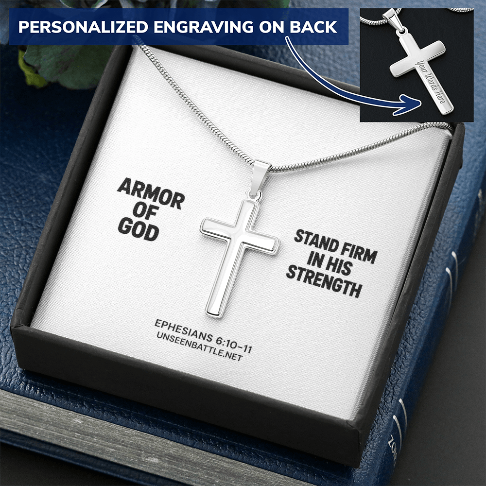 Personalized Armor of God Cross Necklace – Snake Chain