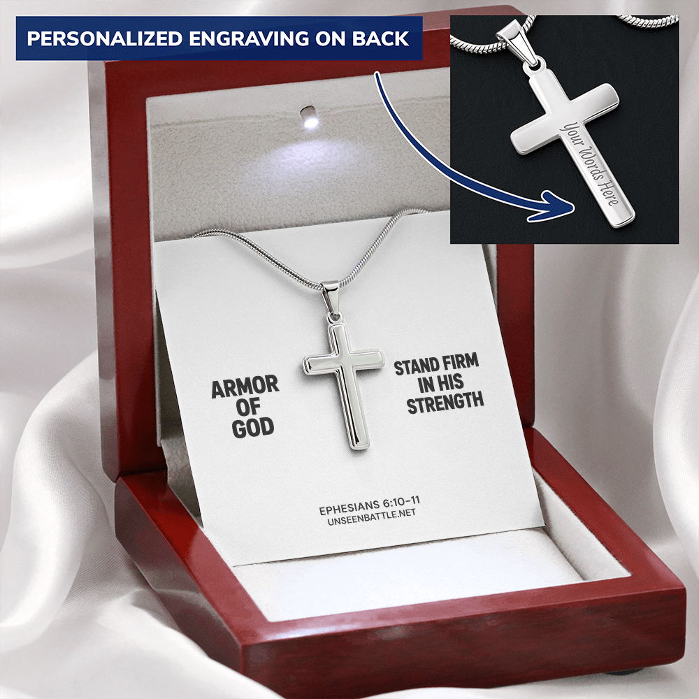Personalized Armor of God Cross Necklace – Snake Chain