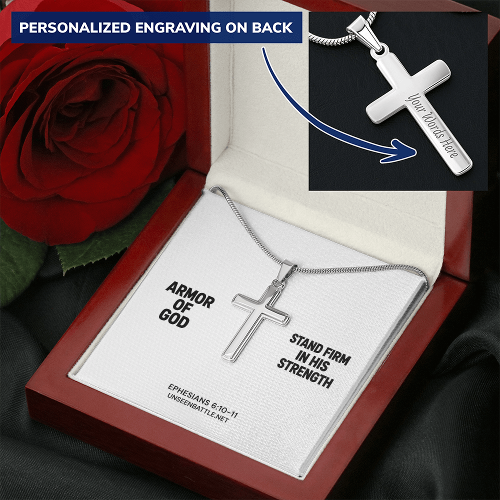 Personalized Armor of God Cross Necklace – Snake Chain