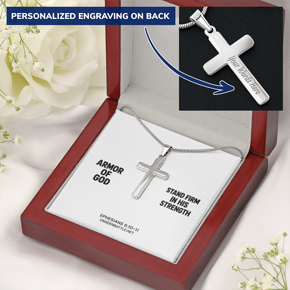 Personalized Armor of God Cross Necklace – Snake Chain