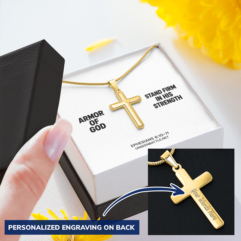 Personalized Armor of God Cross Necklace – Snake Chain