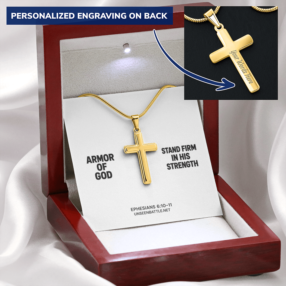 Personalized Armor of God Cross Necklace – Snake Chain