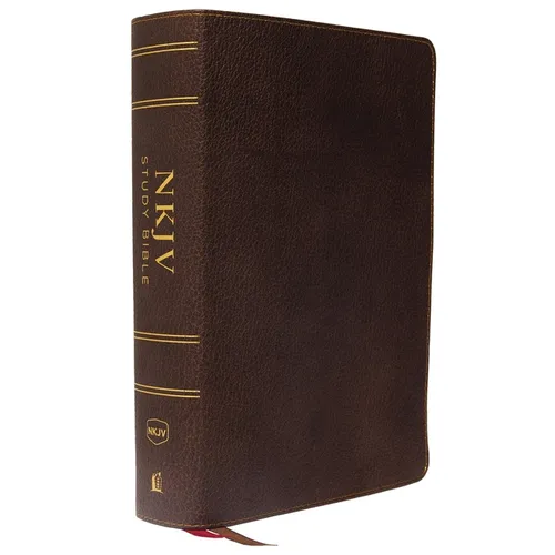NKJV Study Bible, Premium Calfskin Leather, Brown, Full-Color, Red Letter Edition, Indexed, Comfort Print: The Complete Resource for Studying God's Wo